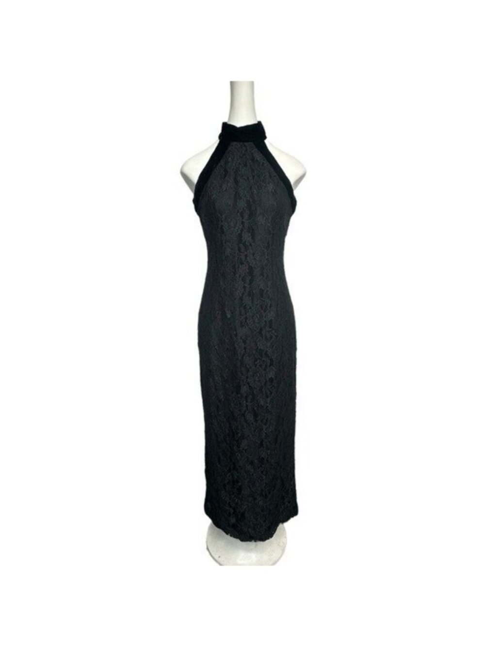 Vintage Moda Spiegel 4 Lace Gown 90s High Neck Black Velvet Y2K Formal Dress